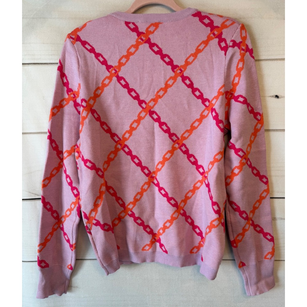 THML Lavender Pink Orange Chain Link Diamond Crewneck Sweater TMK1887-U Mens M - Picture 6 of 6